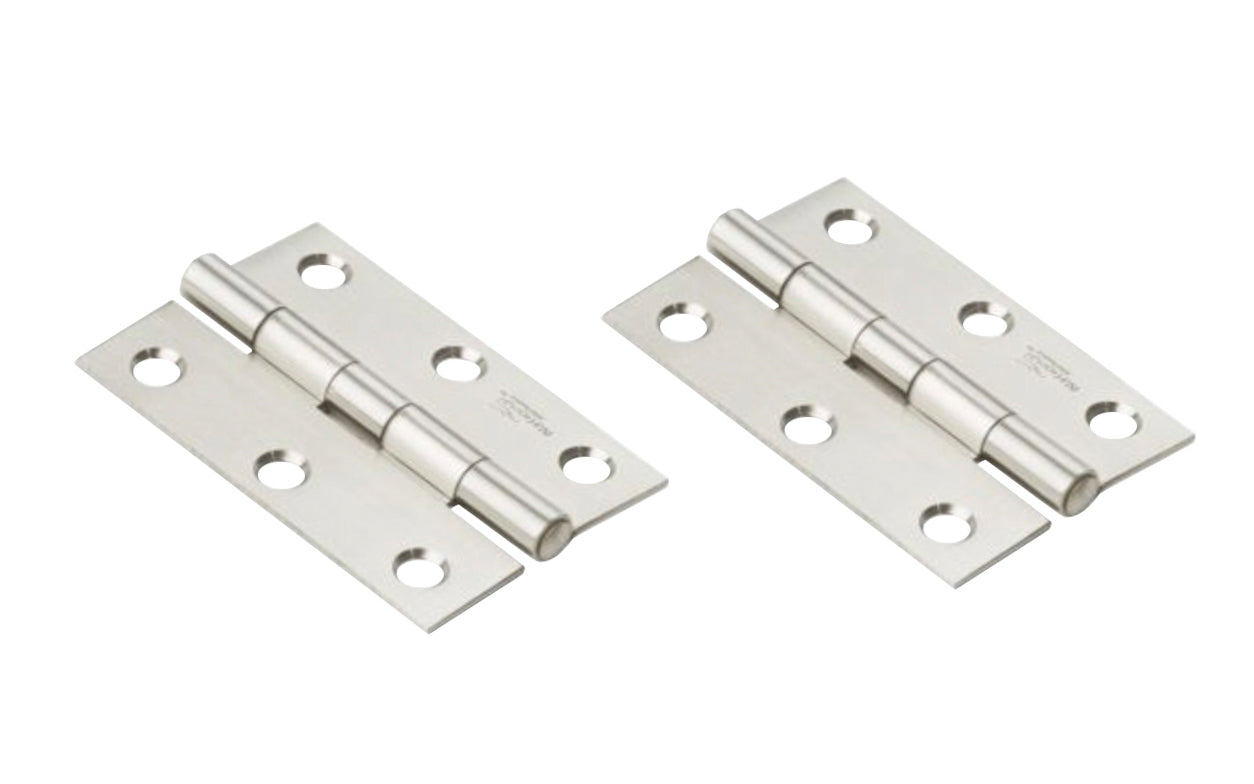 3" stainless narrow hinges designed for lightweight small doors, chests, cabinets, etc. Made of stainless steel material. Non-removable pin. The tight pin allows left or right hand applications. Sold as two hinges in pack.  National Hardware Model No. N348-995. National Hardware Model N348-995. 038613348998. 