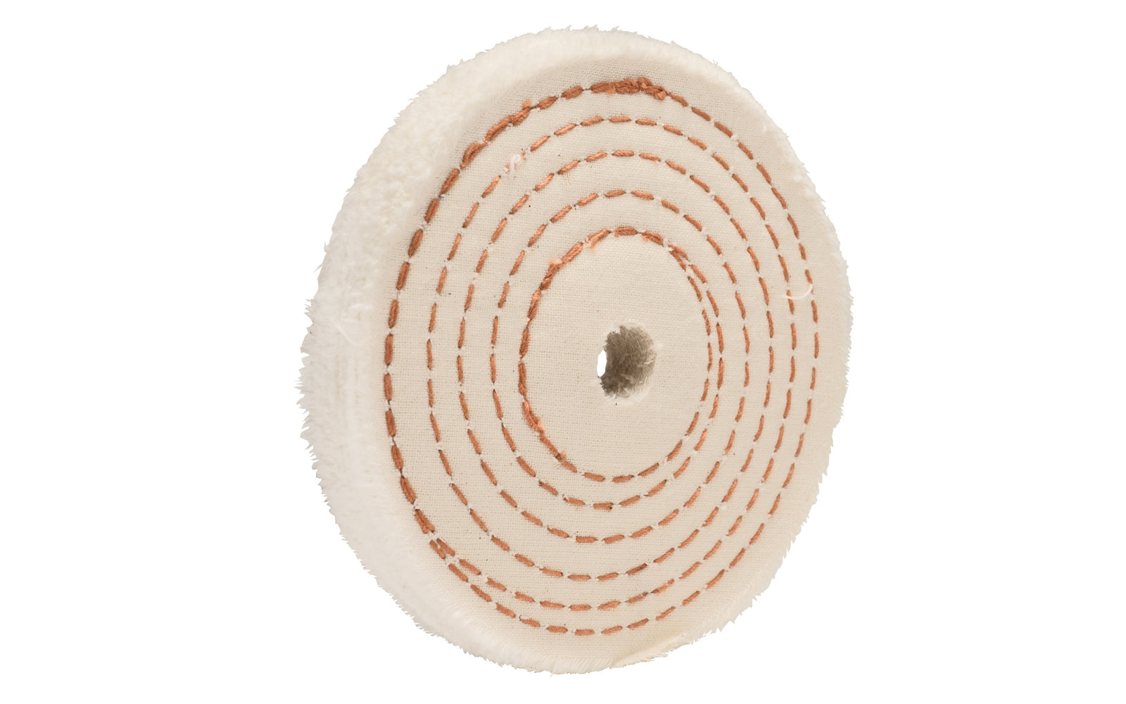 The 4" Spiral Sewn Buffing Wheel ~ 1/2" Thick for aggressive cutting & coarse buffing. 1/2" hole diameter. 1/2" wide thickness. Made in USA. This spiral sewn wheel is designed for prolong service. Good for coarse cutting & buffing, & flexible grinding. Stiffer cotton sheeting - Held together lockstitch sewing ~ Dico Polishing Company 528-40-4