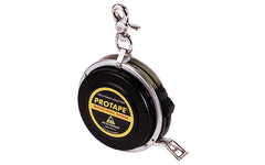 3/8" x 100' Spencer Pro-Tape Auto-Rewind Tape Measure (Ft, 10ths, Dia.) - 900DCB. 1/8" graduations. Spencer ProTapes are designed with an aircraft aluminum case, alloy steel main shaft, & bumper to cushion blade tip on rewind. Includes locking brake, folding engineers hook, & a belt clip. Made in USA. 727659471226