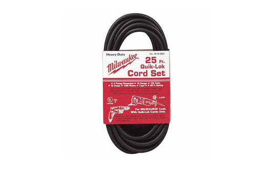 Milwaukee 25' 3-Wire QUIK-LOK Cord ~ 48-76-4025 - Made in USA