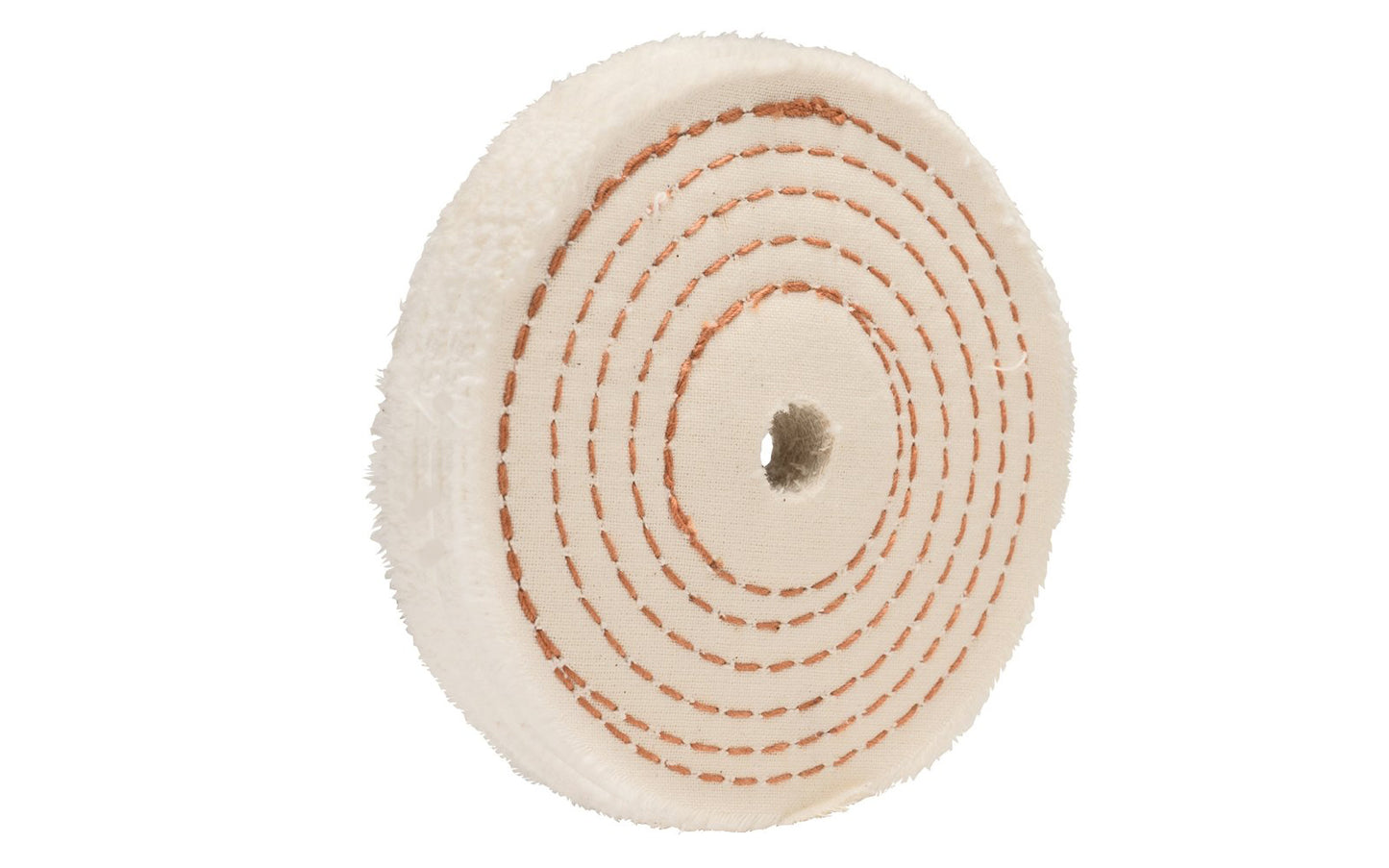4" Spiral Sewn Buffing Wheel ~ 1" Thick is a workhorse for aggressive cutting & coarse buffing. 1/2" hole diameter. 1" wide thickness. Spiral sewn wheel for prolong service. For coarse cutting & buffing, & flexible grinding. Stiffer cotton sheeting held together with 1/4" wide spiral sewn lockstitch sewing. Dico 528-80-4. Made in USA.