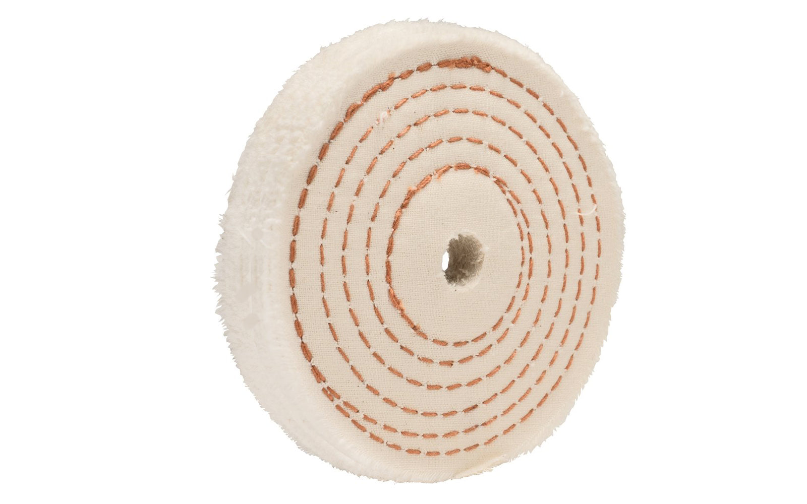 4" Spiral Sewn Buffing Wheel ~ 1" Thick is a workhorse for aggressive cutting & coarse buffing. 1/2" hole diameter. 1" wide thickness. Made in USA. spiral sewn wheel for prolong service. For coarse cutting & buffing, & flexible grinding. Stiffer cotton sheeting held together with 1/4" wide spiral sewn lockstitch sewing