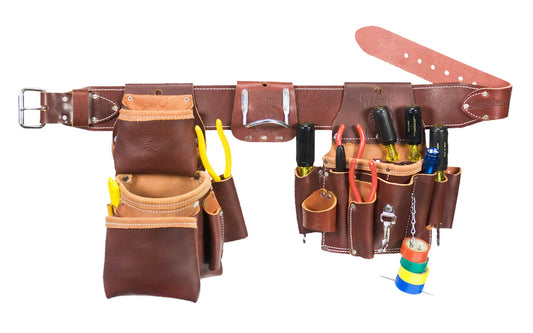 Occidental Leather "Pro Electrician" Tool Belt Set Package ~ 5036 LG - Large Belt Size (3" Large Ranger Work Belt) - Premium Top-Grain Leather - 22 Pockets & Tool Holders - 759244162806. Pro Leather series is made of top grain cow hides tanned with oils & waxes for heavy use. Tool & fastener organization for efficiency