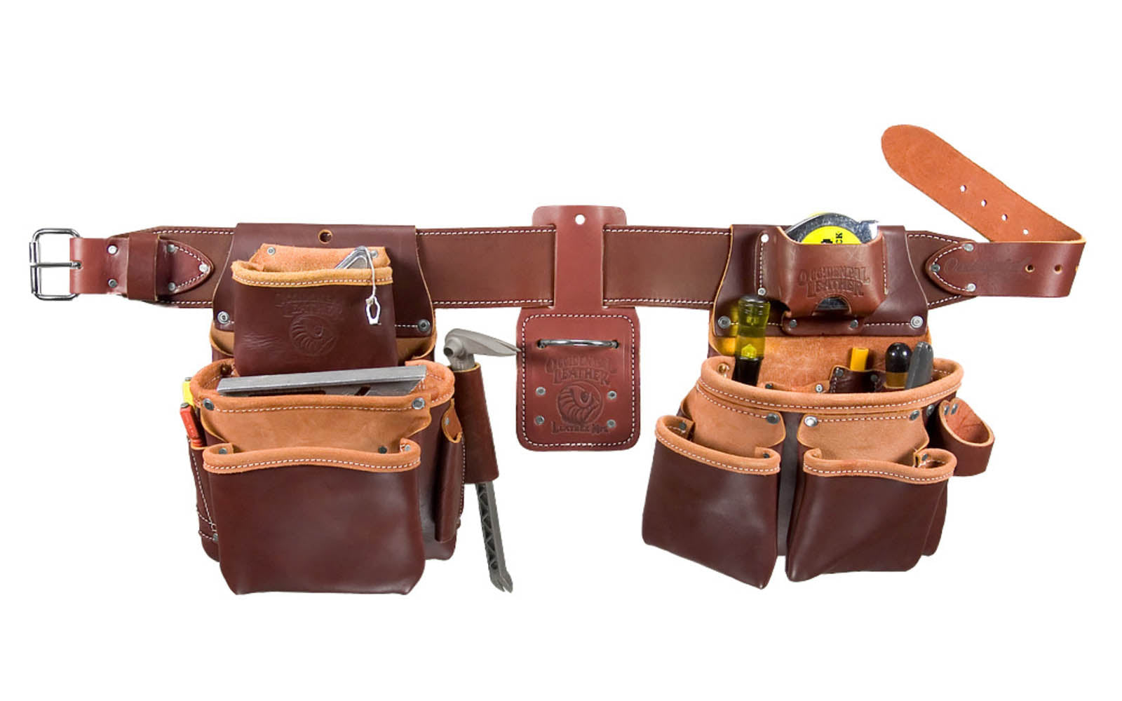 Occidental Leather "Pro Framer" Tool Belt Set Package with Double Outer Bags ~ 5080DB LG - Large Belt Size (3" Large Ranger Work Belt) - Top-Grain Leather - Copper Rivets Reinforce Main Bags - 22 pockets - 759244019001. "Pro Leather" series is made of premium top grain cow hides tanned with oils & waxes for heavy use