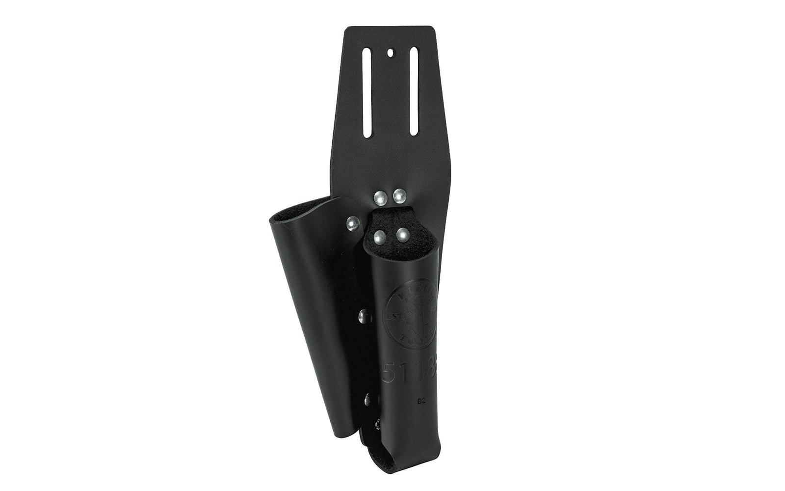 Klein Leather Pliers & Screwdriver Holder - 5118S - Made in USA ~ Slotted to fit belts up to 2" wide ~ Riveted leather construction for long life - Pockets for 7", 8" or 9" side-cutting pliers & screwdrivers - Leather Tool Pouch Holder
