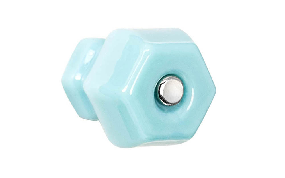 Vintage-style Hardware · Classic & original-style hexagonal glass cabinet knob with a silver pan head thru-bolt. Made of genuine glass. 
