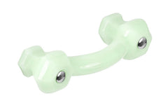 Vintage-style Hardware · Classic & original-style hexagonal glass bridge pull with silver pan head thru-bolts. 3" on centers. Made of genuine glass. Milk Green Jade color. Includes a silver pan thru-bolt. Reproduction hexagonal classic glass pull handle. Traditional glass cabinet bridge pull. 3" spacing of screw holes.