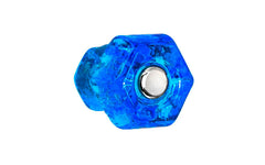 Vintage-style Hardware · Classic & original-style hexagonal glass cabinet knob with a silver pan head thru-bolt. Made of genuine glass. "Peacock Blue" color glass. Includes a silver pan thru-bolt. Reproduction hexagonal classic glass knob. Traditional hex glass knob. 1" Diameter