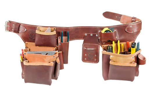 Occidental Leather "Pro Carpenter" 5-Bag Assembly Tool Belt Set Package ~ 3" Large Ranger Work Belt - Premium Top-Grain Leather - Copper Rivets. Enhanced comfort with Sheepskin lining  - 21 Pockets & Tool Holders "Pro Leather" series is made of top grain cow hides tanned with oils & waxes ~ Occidental  5191 LG
