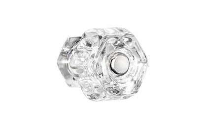 Vintage-style Hardware · Classic & original-style hexagonal glass cabinet knob with a silver pan head thru-bolt. Made of genuine glass. Crystal clear glass. Includes a silver pan thru-bolt. Reproduction hexagonal classic glass knob. Traditional hex glass knob. 1-1/4" Diameter
