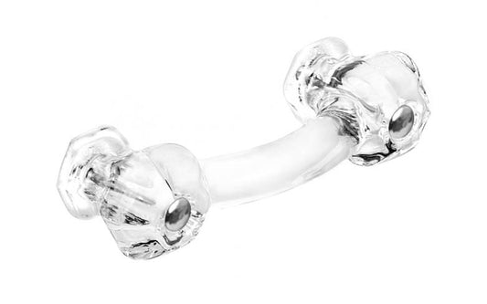 Vintage-style Hardware · Classic & original-style hexagonal glass bridge pull with silver pan head thru-bolts. 3" on centers. Made of genuine glass. Crystal clear glass. Includes a silver pan thru-bolt. Reproduction hexagonal classic glass pull handle. Traditional glass cabinet bridge pull. 3" spacing of screw holes.