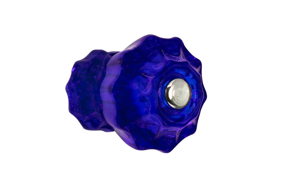 Vintage-style Hardware · Classic & original-style fluted glass cabinet knob with a silver pan head thru-bolt. Made of genuine glass. Cobalt Blue color glass. Includes a silver pan thru-bolt. Reproduction fluted classic glass knob. Traditional fluted glass knob. 1-1/4