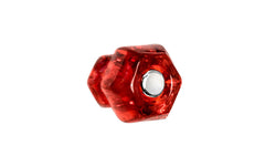 Vintage-style Hardware · Classic & original-style hexagonal glass cabinet knob with a silver pan head thru-bolt. Made of genuine glass. "Ruby Red" color glass. Includes a silver pan thru-bolt. Reproduction hexagonal classic glass knob. Traditional hex glass knob. 1" Diameter