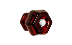 Vintage-style Hardware · Classic & original-style hexagonal glass cabinet knob with a silver pan head thru-bolt. Made of genuine glass. "Ruby Red" color glass. Includes a silver pan thru-bolt. Reproduction hexagonal classic glass knob. Traditional hex glass knob. 1-1/4" Diameter