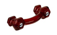 Vintage-style Hardware · Classic & original-style hexagonal glass bridge pull with silver pan head thru-bolts. 3" on centers. Made of genuine glass. "Ruby Red" glass. Includes a silver pan thru-bolt. Reproduction hexagonal classic glass pull handle. Traditional glass cabinet bridge pull. 3" spacing of screw holes.
