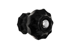 Vintage-style Hardware · Classic & original-style fluted glass cabinet knob with a silver pan head thru-bolt. Made of genuine glass. Black color glass. Includes a silver pan thru-bolt. Reproduction fluted classic glass knob. Traditional fluted glass knob. 1-1/4" Diameter
