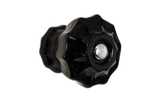 Vintage-style Hardware · Classic & original-style fluted glass cabinet knob with a silver pan head thru-bolt. Made of genuine glass. Black color glass. Includes a silver pan thru-bolt. Reproduction fluted classic glass knob. Traditional fluted glass knob. 1-1/2" Diameter