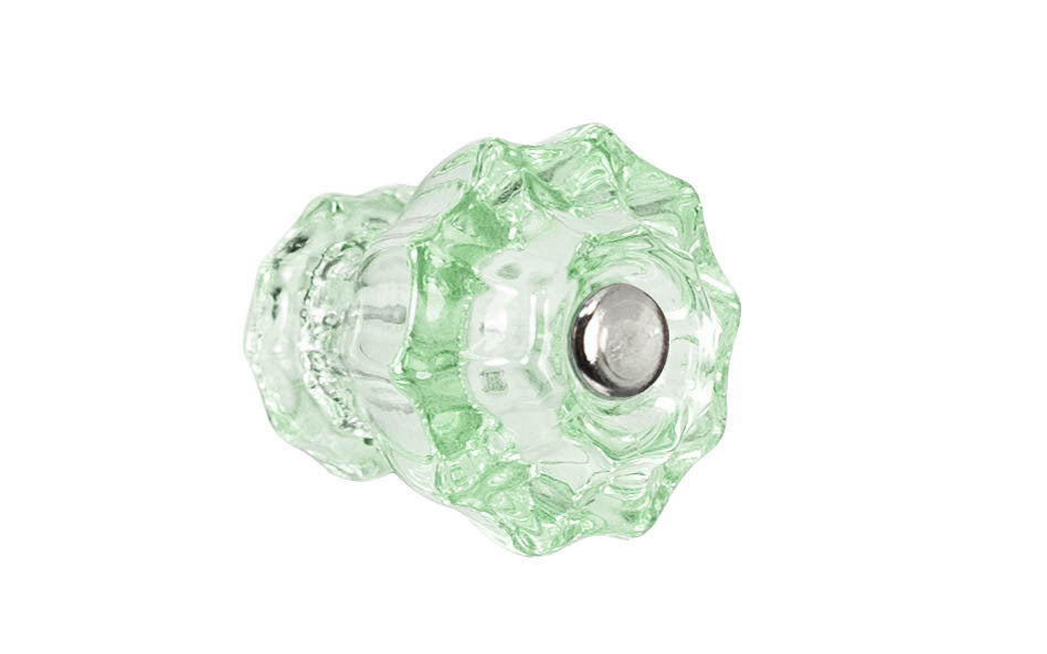 Vintage-style Hardware · Classic & original-style fluted glass cabinet knob with a silver pan head thru-bolt. Made of genuine glass. Depression Green color glass. Includes a silver pan thru-bolt. Reproduction fluted classic glass knob. Traditional fluted glass knob. 1-1/4