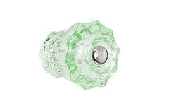 Vintage-style Hardware · Classic & original-style fluted glass cabinet knob with a silver pan head thru-bolt. Made of genuine glass. Depression Green color glass. Includes a silver pan thru-bolt. Reproduction fluted classic glass knob. Traditional fluted glass knob. 1-1/4" Diameter