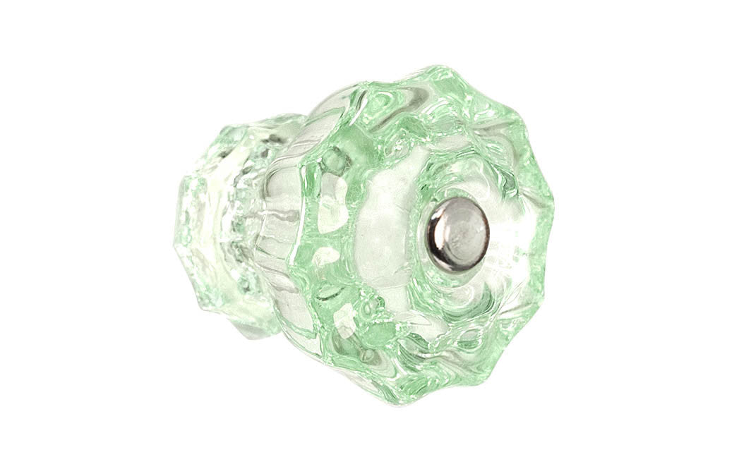 Vintage-style Hardware · Classic & original-style fluted glass cabinet knob with a silver pan head thru-bolt. Made of genuine glass. Depression Green color glass. Includes a silver pan thru-bolt. Reproduction fluted classic glass knob. Traditional fluted glass knob. 1-1/2