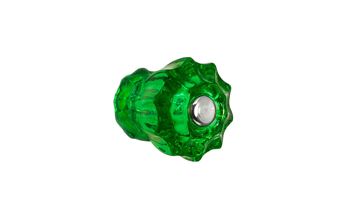 Vintage-style Hardware · Classic & original-style fluted glass cabinet knob with a silver pan head thru-bolt. Made of genuine glass. Forest Green color glass. Includes a silver pan thru-bolt. Reproduction fluted classic glass knob. Traditional fluted glass knob. 1