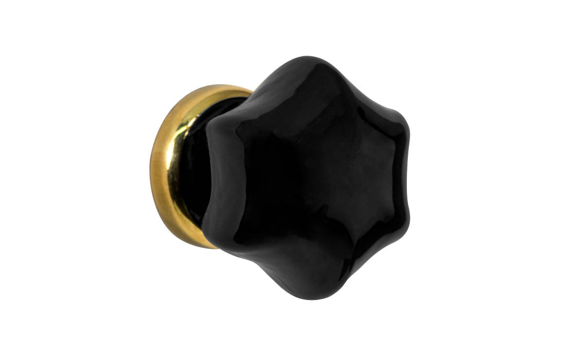 Star-Shaped Glass Knob ~ Black ~ 1-1/4" Diameter