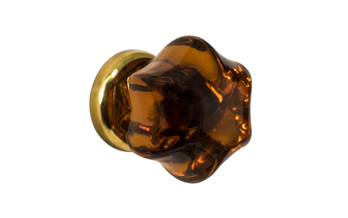 Star-Shaped Glass Knob ~ Amber ~ 1-1/4" Diameter