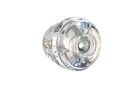 Round Art-Deco "Beehive" Style Glass Knob ~ Clear. Genuine glass with a Clear color. Reproduction glass cabinet knob of the Art Deco style, prominent during the 1920's & 30's. The knob adds a nice touch to the bathroom, kitchen, bedroom, cabinets, furniture. 1-1/8" diameter knob. Includes a Nickel pan-head screw bolt. 