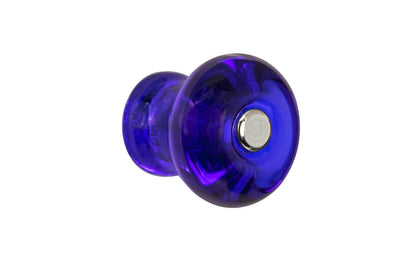 Vintage-style Hardware · Classic & original-style round glass cabinet knob with a silver pan head thru-bolt. Made of genuine glass. Cobalt blue color glass. Includes a silver pan thru-bolt. Reproduction classic glass knob. Traditional round glass knob.  Attractive & smooth glass knob. 1-1/8" diameter knob.