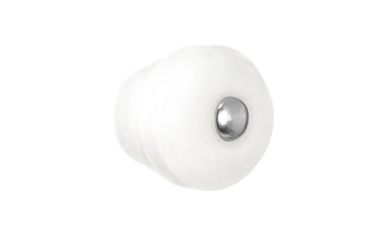 Round Art-Deco "Beehive" Style Glass Knob ~ Translucent White. Genuine glass in a Translucent White color. Reproduction glass Art Deco style cabinet knob, prominent during the 1920's & 30's. Adds a nice touch to the bathroom, kitchen, bedroom, cabinets, furniture. 1-1/8" diameter knob. Nickel pan-head screw bolt. 