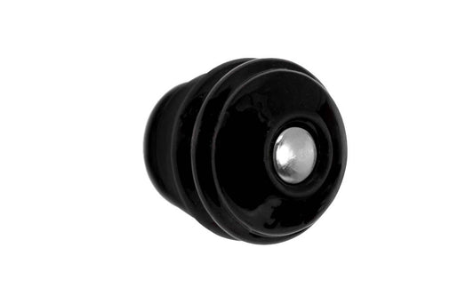 Round Art-Deco "Beehive" Style Glass Knob ~ Black. Genuine glass with a Black color. Reproduction glass cabinet knob of the Art Deco style, prominent during the 1920's & 30's. The knob adds a nice touch to the bathroom, kitchen, bedroom, cabinets, furniture. 1-1/8" diameter knob. Includes a Nickel pan-head screw bolt. 