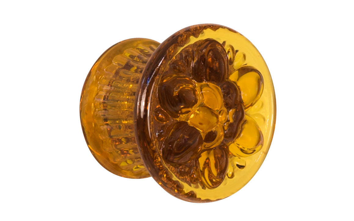 A classy & cheerful "Flower" Style 1-3/4" Glass Knob ~ Amber color will enliven the furniture & cabinets in your home with this most delightful glass knob!