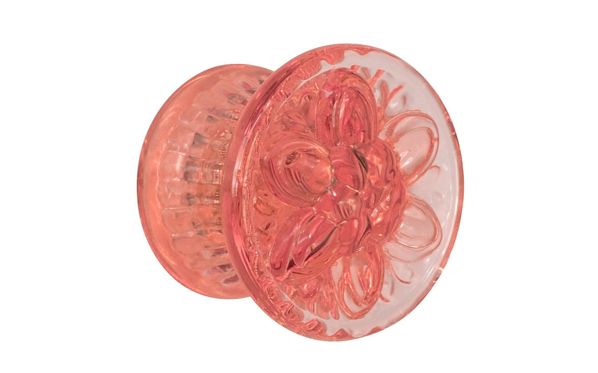 A classy & cheerful "Flower" Style 1-3/4" Glass Knob ~ Rose Pink color will enliven the furniture & cabinets in your home with this most delightful glass knob!