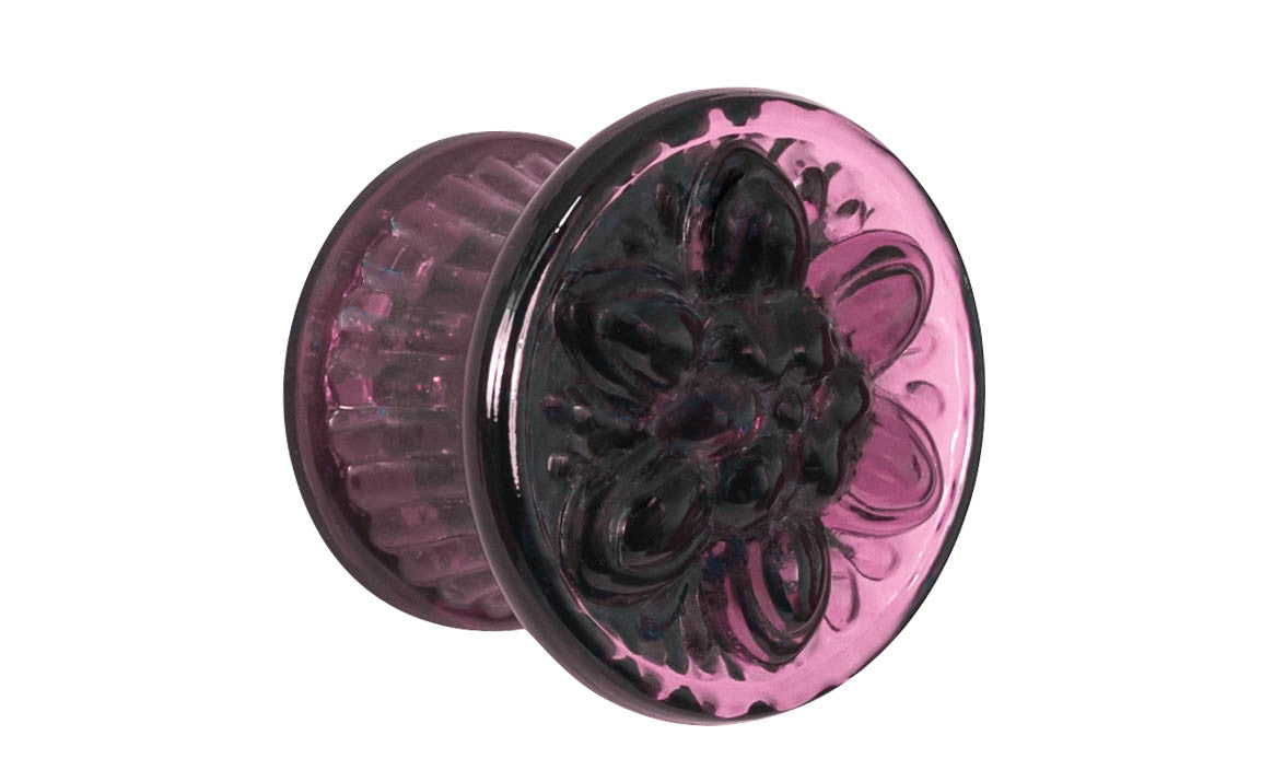 A classy & cheerful "Flower" Style 1-3/4" Glass Knob ~ purple amethyst color will enliven the furniture & cabinets in your home with this most delightful glass knob!