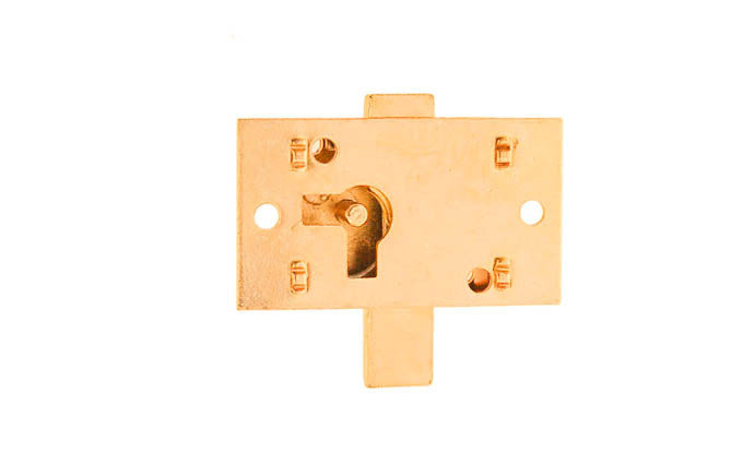 Surface Cabinet Lock ~ Brass Finish ~ Vertical View for use on Drawers