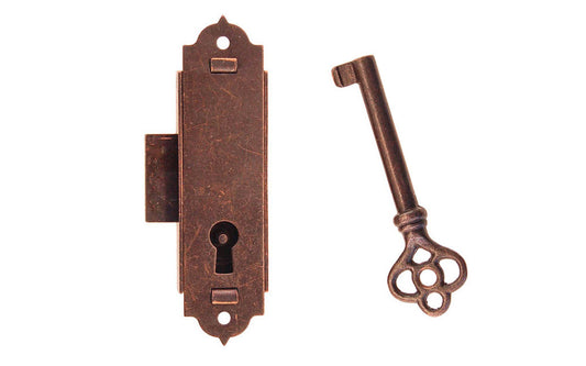 Narrow Surface Cabinet Lock ~ Antique Copper Finish