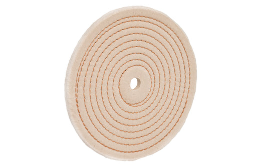The 6" Spiral Sewn Buffing Wheel ~ 1/4" Thick is a workhorse for aggressive cutting & coarse buffing. 1/2" hole diameter. Made in USA. Good for coarse cutting & buffing, & flexible grinding. Made of stiffer cotton sheeting held together with 1/4" wide spiral sewn lockstitch sewing