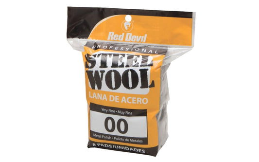 Red Devil #00 Very Fine Steel Wool - 8 Pack. General purpose use steel wool. Good for polishing & restoring old brass, copper & aluminum, smoothing burns from furniture & leather, repairing varnished surfaces, Clean grouting between tiles, etc. Made by Red Devil, Inc.