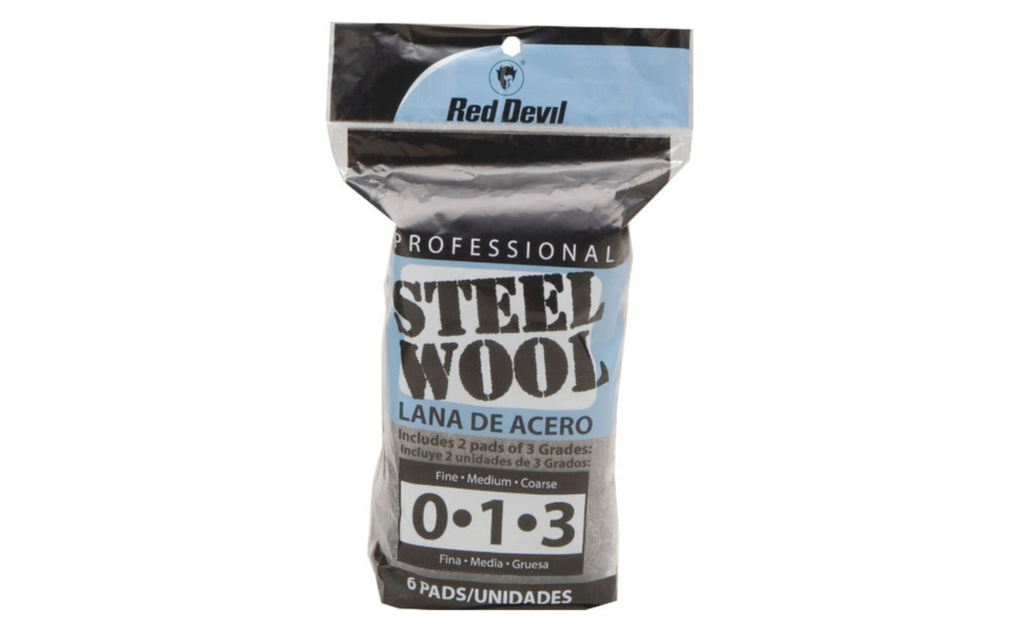 Red Devil Assortment of Steel Wool - 6 Pack. Ideal for a wide range of projects, hobbies, workshop, tools, household use, etc Use for smoothing & finishing, surface preparation & general purpose use. Assortment pack contains (2) #0 Fine, (2) #1 Medium, (2) #3 Coarse. Made by Red Devil, Inc.