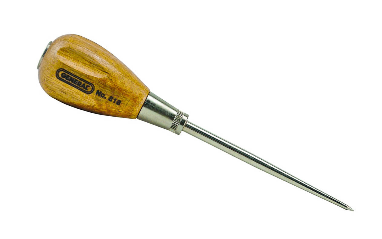 General Tool Awl ~ Model 818 ~ 3-3/4" Long Blade ~ Sharp hard point ~ Excellent for a wide variety of uses ~ Alloy steel blade runs through entire hardwood handle ~ May use with a hammer or mallet ` 038728240477