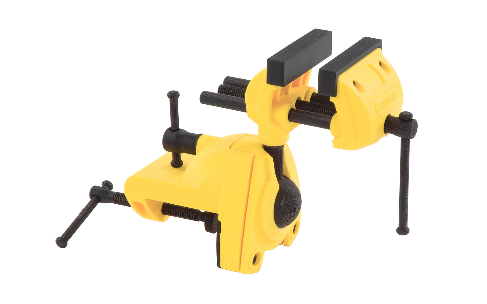 Model 83-069. 3" opening capacity. Multi-angle vise made by Stanley Tools. Swivel ball design allows for numerous lockable positions. Easily attaches to most work surfaces with integral screw clamp. Durable cast-aluminum & steel construction. Removable jaw pads protect surfaces from marring & damage. 076174830699
