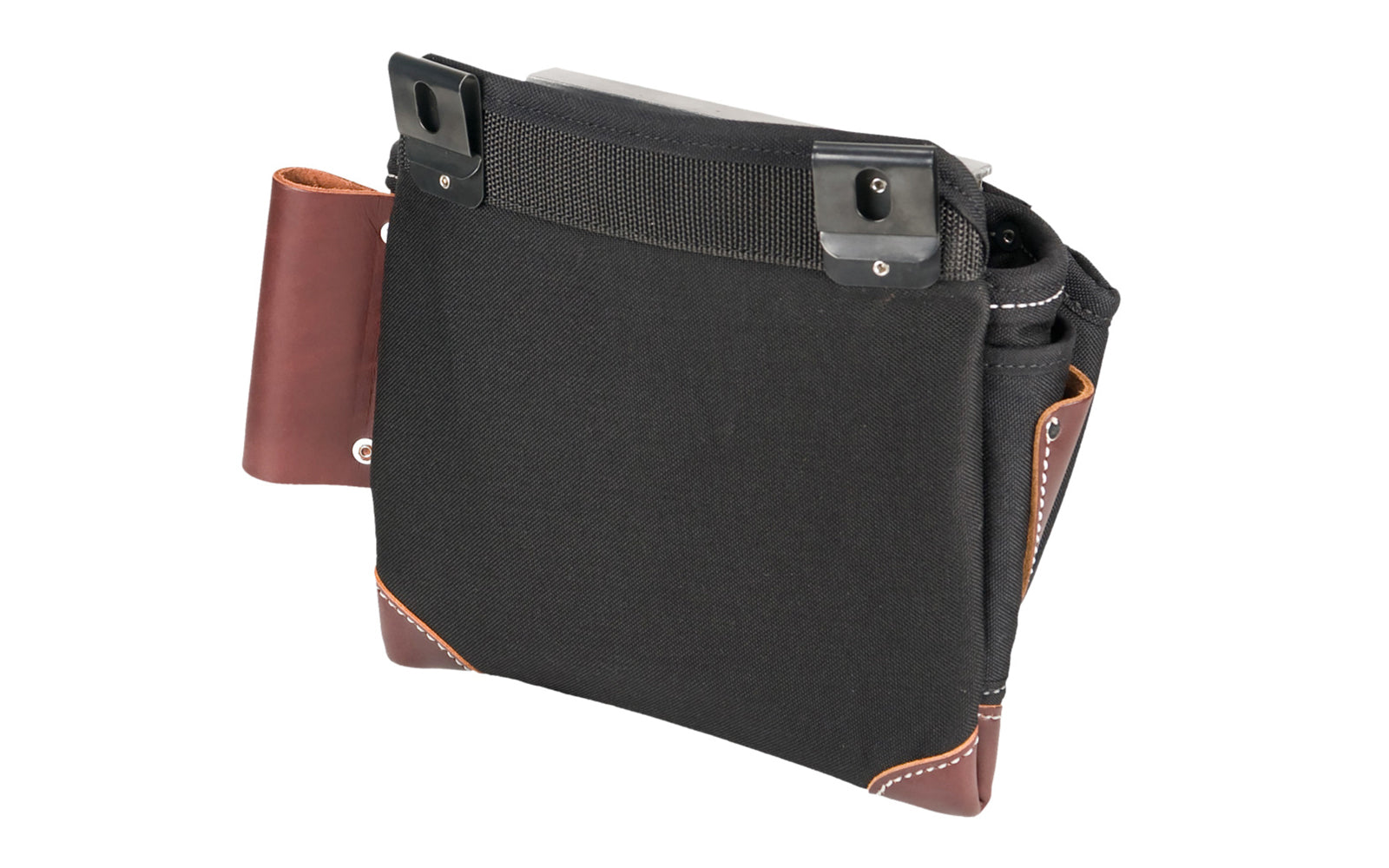 Occidental Leather Builders' Vest Clip On Fastener Bag ~ Model 8564 - Occidental Leather clip-on tool bag features 3-pouch design for tools & fasteners, plus a heavy duty hammer loop. Designed to fit the Builders' Vest No. 2535. Made of industrial nylon material & genuine leather. 759244275407