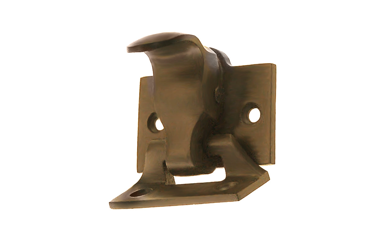 High quality Forged bronze spring-loaded sash lock & lift; made of quality forged bronze material for durability. This latch combines both a locking mechanism & window lift in one unit. Antique Brass Finsih.