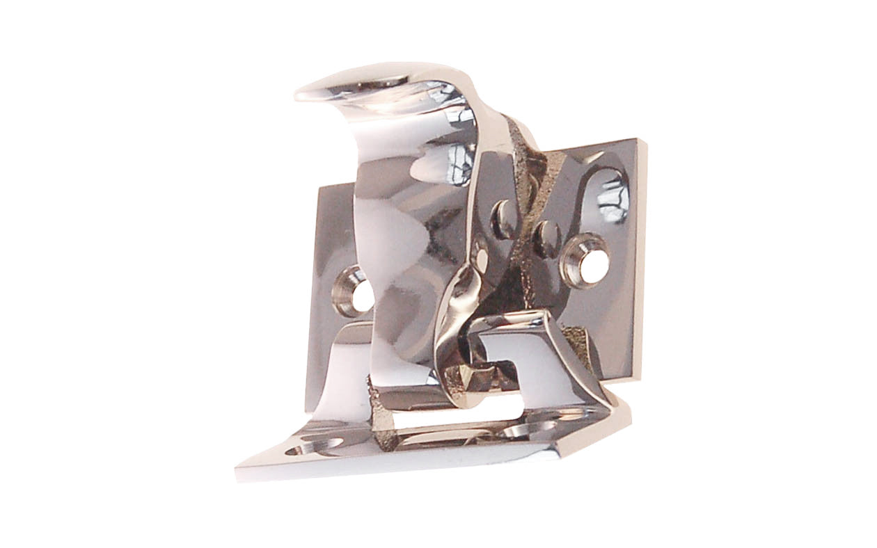 High quality Forged bronze spring-loaded sash lock & lift; made of quality forged bronze material for durability. This latch combines both a locking mechanism & window lift in one unit. Polished Nickel Finish.