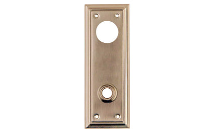 Brass Escutcheon Keyway Cylinder Door Plate ~ Brushed Nickel Finish ~Vintage-style Hardware · Classic & traditional design ~ Quality stamped brass material ~ 6-7/8" high x 2-1/2" wide ~ For solid or pre-bored (2-1/8") hole doors