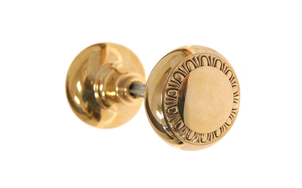 Solid Brass Core "Egg & Dart" Design Doorknob ~ Non-Lacquered Brass (will patina naturally over time)