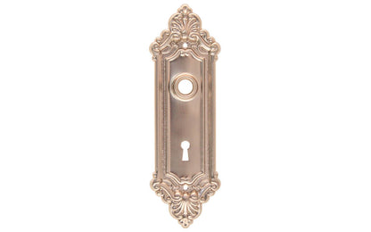 Ornate Brass Escutcheon Door Plate with Keyhole ~ Brushed Nickel Finish