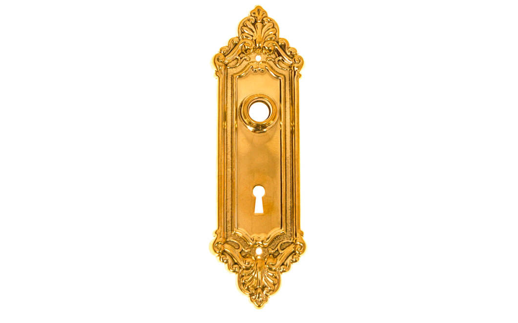 Ornate Brass Escutcheon Door Plate with Keyhole ~ Non-Lacquered Brass (will patina naturally over time)