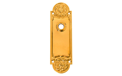 Ornate Brass Escutcheon Door Plate ~ Lacquered Brass Finish