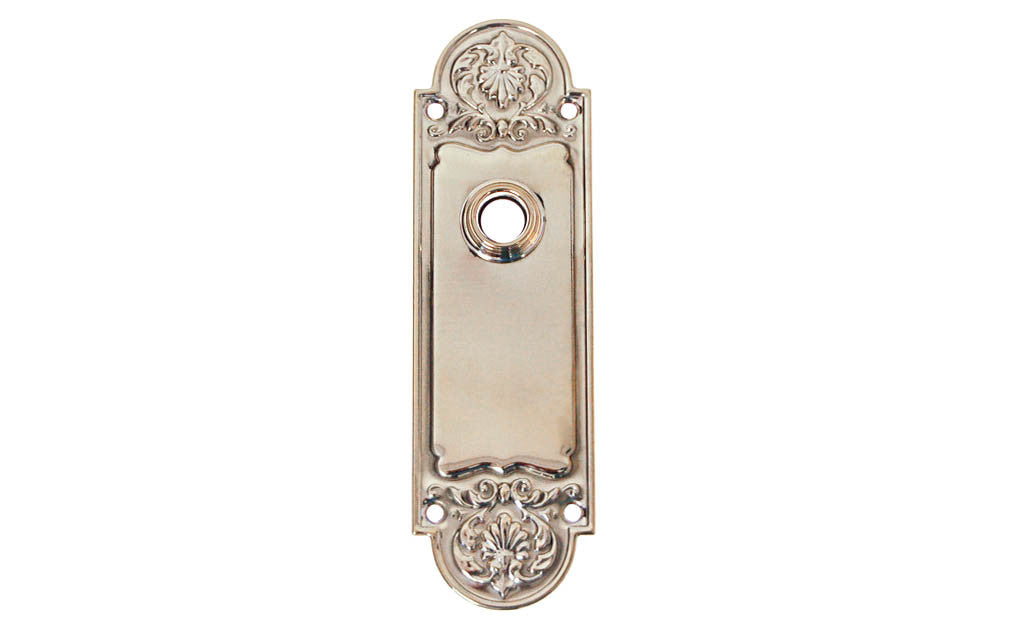 Ornate Brass Escutcheon Door Plate ~ Polished Nickel Finish